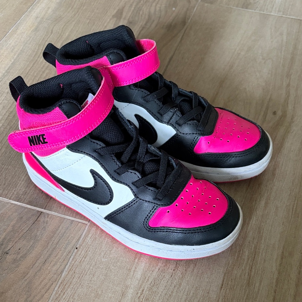Nike Kids' Black and Pink Court Borough Mid 2
